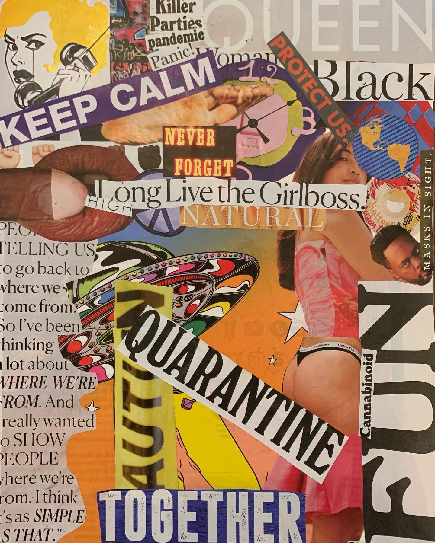 colorful collage including various photos and pieces of text